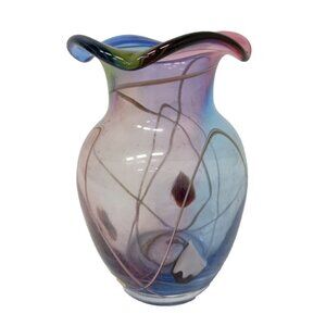 VTG Rare Adam Jablonski Art Glass Vase Handcrafted In Poland Multi Ruffle Edge